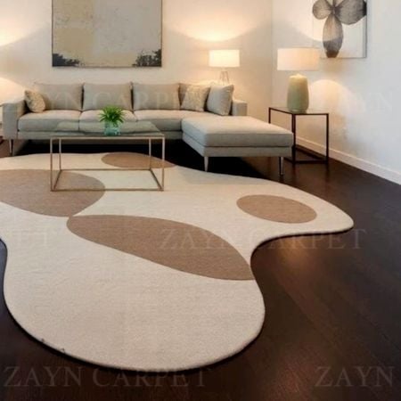 Handcrafted Neutral Organic Shape Modern Living Rug